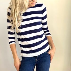 Navy Blue & White Thick Striped 3/4 Sleeve Top